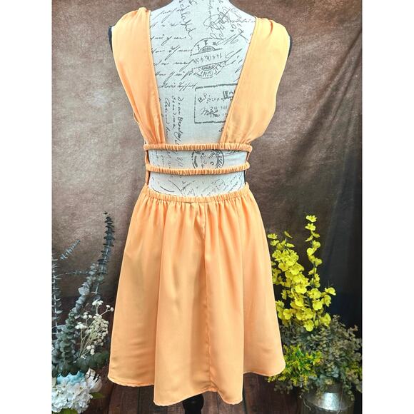 Semi Backless Sleeveless Gathered Waist Vero Moda Bonni Catch Mini Dress OrangeM - Picture 8 of 16